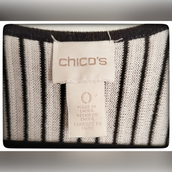 Chico's Black & White Long Open Front Cardigan Sz S - Picture 4 of 6